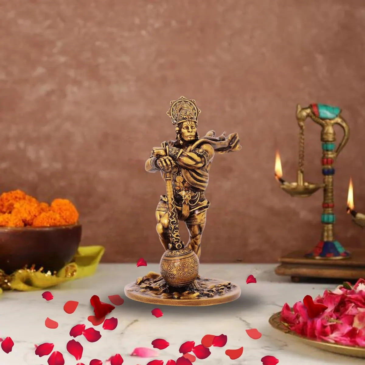 Golden Resin Bahubali Hanuman Idol – 4 Inch Dashboard & Home Decor